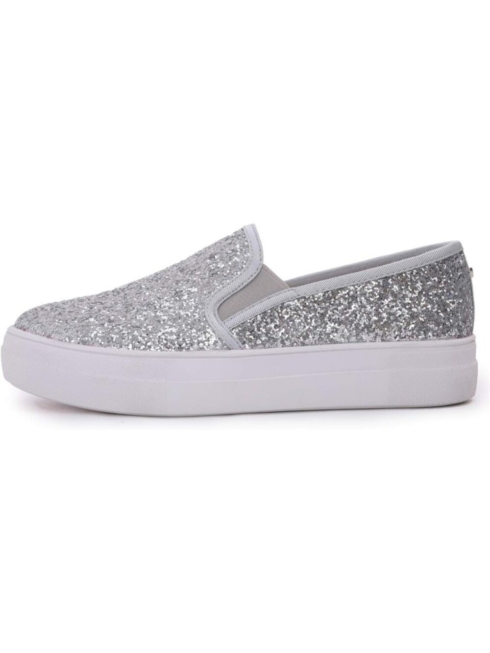 Women's Platform Silver Glitter Comfortable Fashion Casual Slip On Cute Sneaker